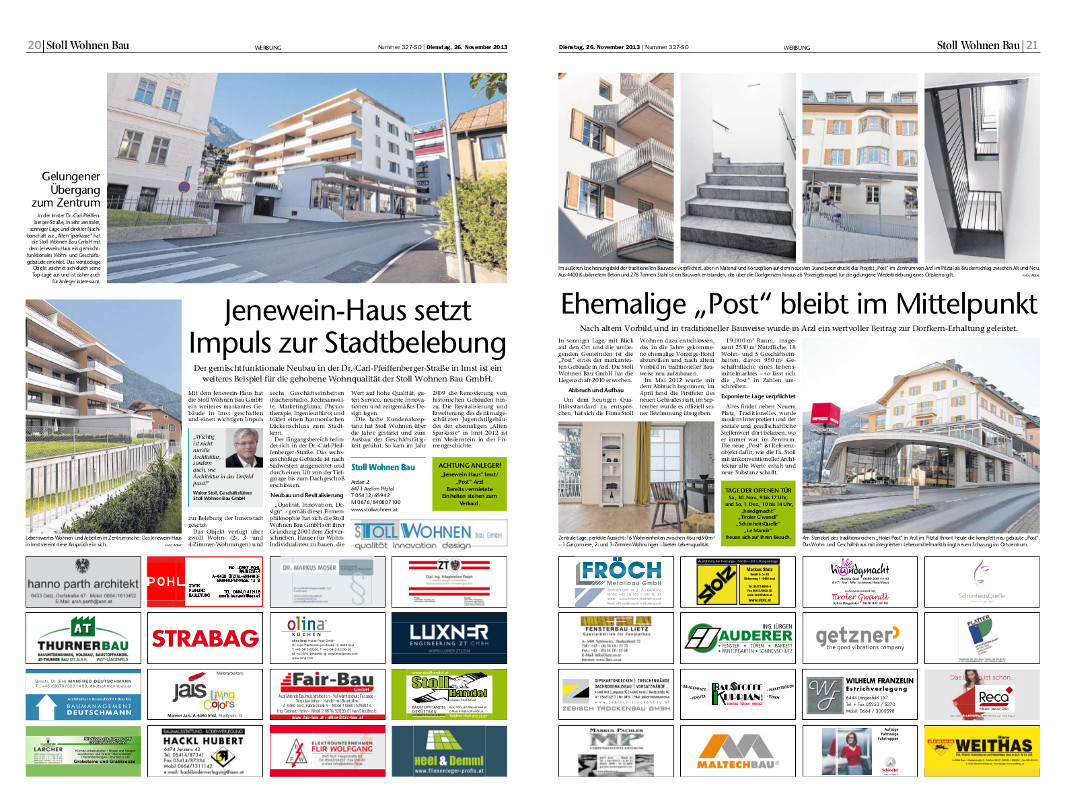 Stoll Wohnen Bau, Eröffnung Post, Pressetext, Arzl im Pitztal